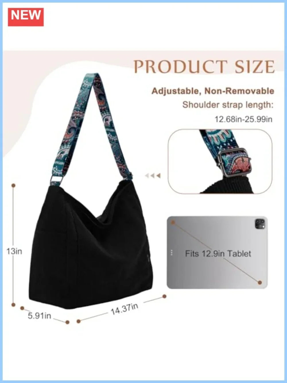 Corduroy Tote Bag Large Convertible Hobo Crossbody Shoulder Handbag for Women